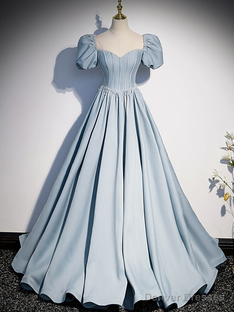 Light Blue Satin Long Prom Dress, Light Blue Formal Sweet 16 dress Secondary image