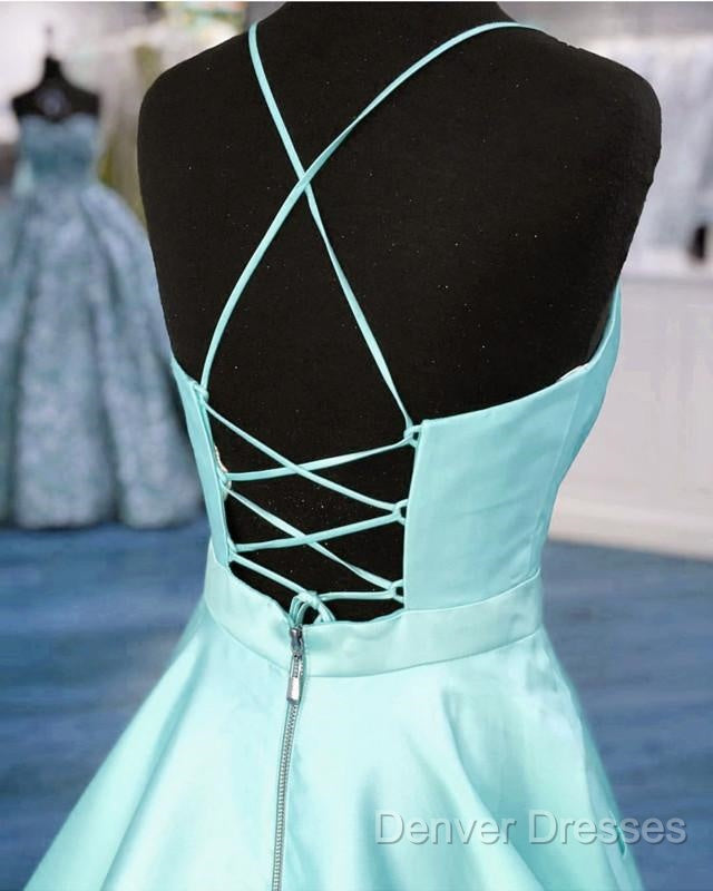 Light Blue Satin V-Neck Cross Back Prom Dress Secondary image