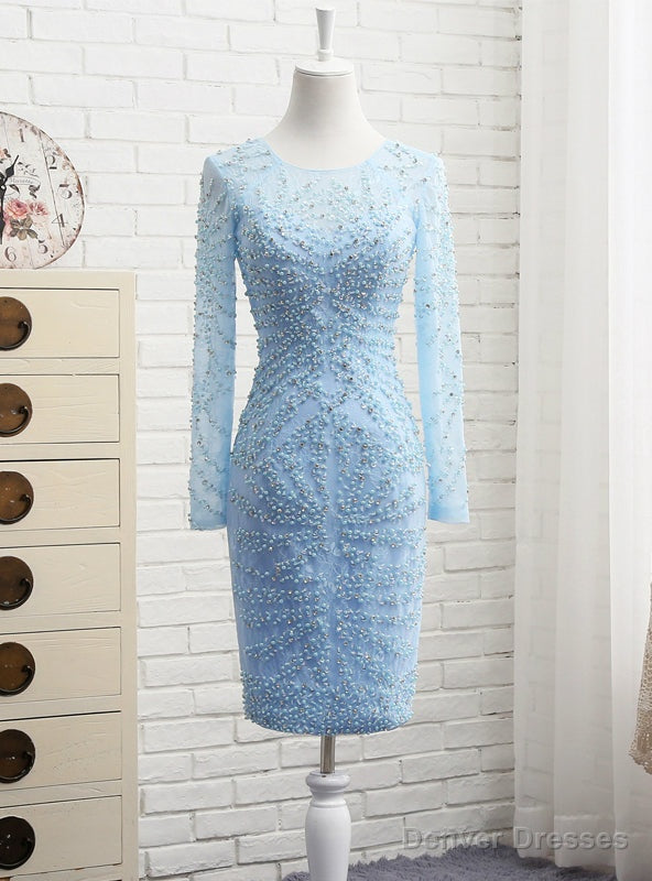 Light Blue Short Prom Dress Lace With Beaded Mother Of The Bride Dress Main image