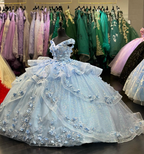 Light Blue Sparkly Off The Shoulder Appliques Prom Dress Quinceanera Dress Sweet 16 Prom Dress Ball Gown