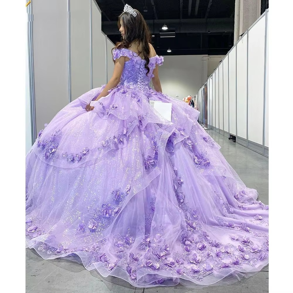 Light Blue Sparkly Off The Shoulder Appliques Prom Dress Quinceanera Dress Sweet 16 Prom Dress Ball Gown