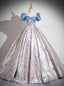 Light Blue Square Short Sleeve Quinceanera Dress
