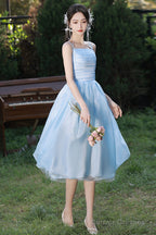 Light Blue Straps Organza Short Party Dress, Light Blue Homecoming Dress