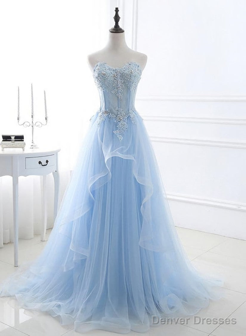 Light Blue Sweetheart Evening dress, Long Tulle Prom Dress Secondary image