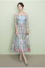 Light Blue Tea Length Lace Floral Wedding Party Dress, Beautiful Formal Dress