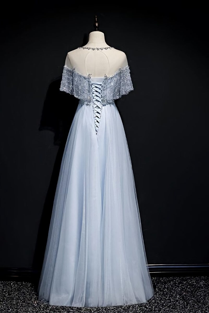 Light Blue Tulle A-line Long Party Dress, Blue Prom Dresses Secondary image