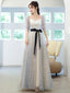 Light Blue Tulle A-Line Short Sleeves Party Dresses, Blue Formal Gowns Prom Dresses
