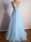Light Blue Tulle Appliques Prom Dress