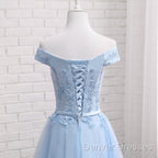 Light Blue Tulle Bridesmaid Dress, Cap Sleeves Short Bridesmaid Dress, Wedding Party Dress