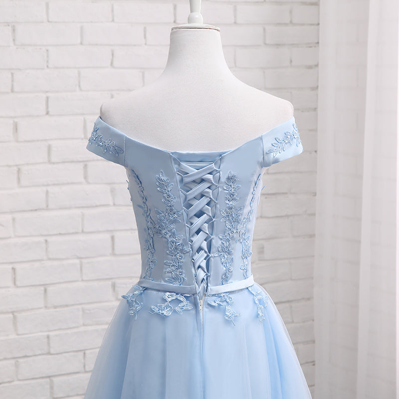 Light Blue Tulle Bridesmaid Dress, Cap Sleeves Short Bridesmaid Dress, Wedding Party Dress Secondary image