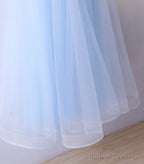 Light Blue Tulle Lace Long Prom Dress, Blue Lace Graduation Dress