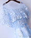 Light Blue Tulle Lace Long Prom Dress, Blue Lace Graduation Dress