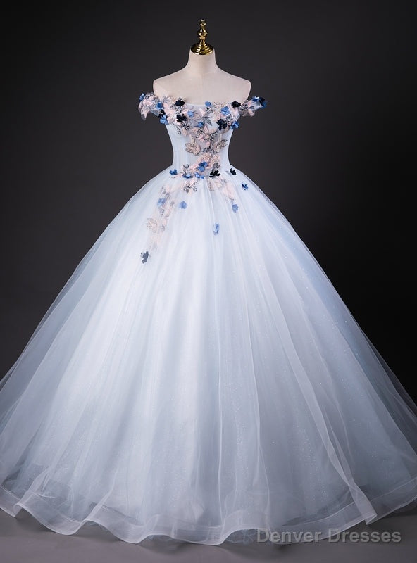 Light Blue Tulle Off the Shoulder Appliques Quinceanera Dress Main image