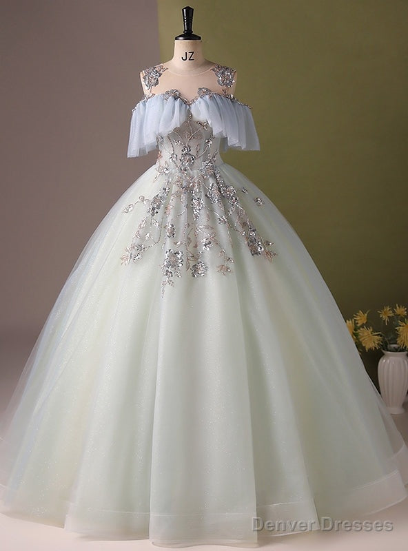 Light Blue Tulle Sequins Quinceanera Dress Main image
