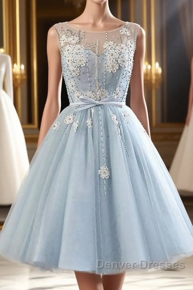 Light blue tulle short prom Dress, blue homecoming Dress
