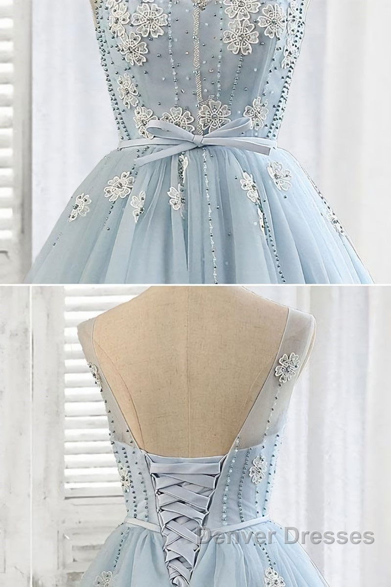 Light blue tulle short prom Dress, blue homecoming Dress