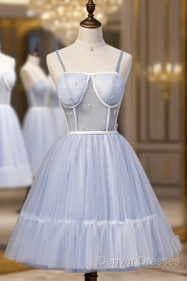 Light Blue Tulle Sweetheart Straps Party Dress, Light Blue Homecoming Dress Main image