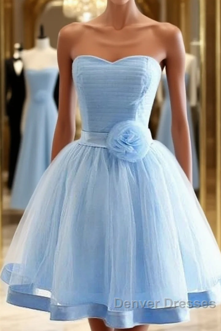 Light Blue Tulle Sweetheart With Bow Cute Party Dress, Blue Short Homecoming Dress Prom Dress Main image