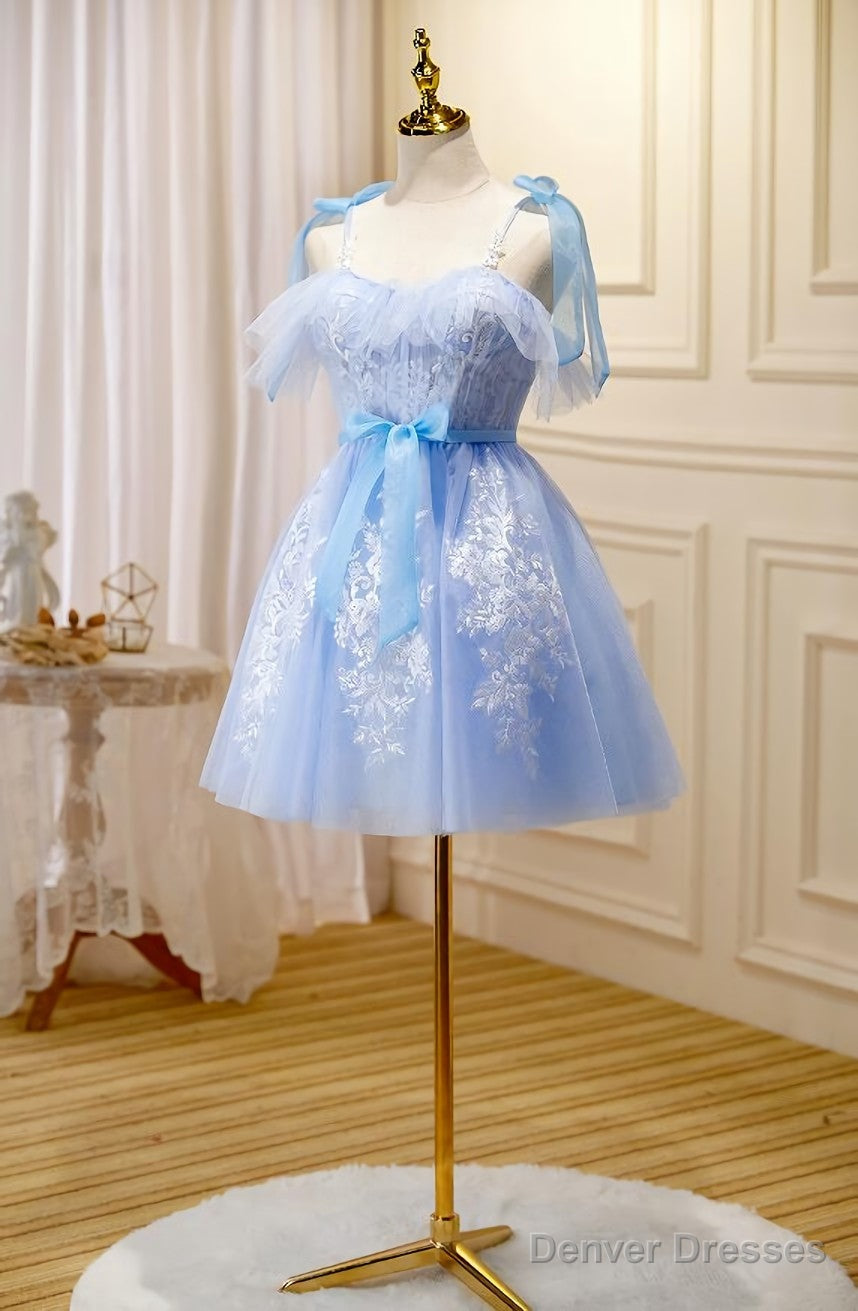 Light Blue Tulle with Lace Knee Length Party Dress, Blue Homecoming Dresses Secondary image