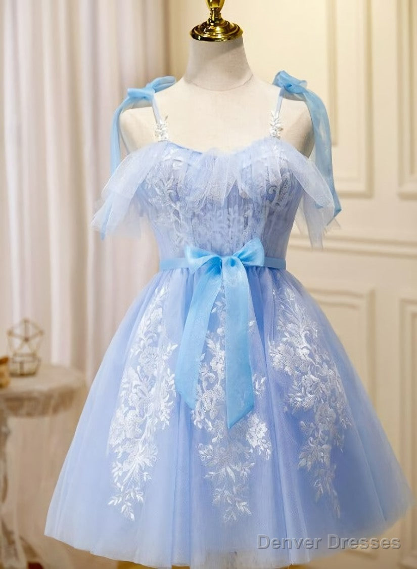 Light Blue Tulle with Lace Knee Length Party Dress, Blue Homecoming Dresses Main image