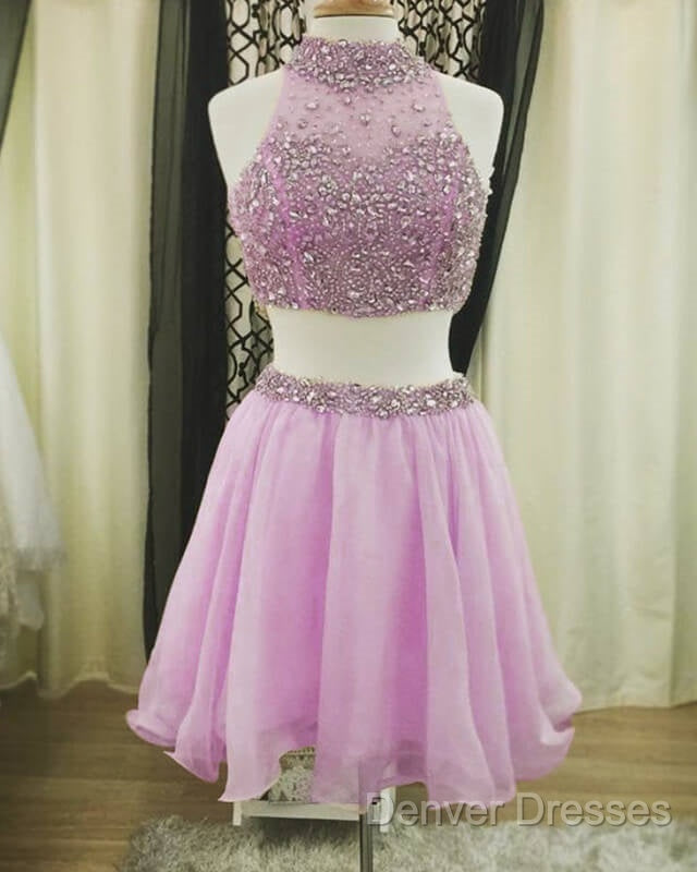 Light Blue Two Piece Homecoming Dress Beaded Halter Secondary image