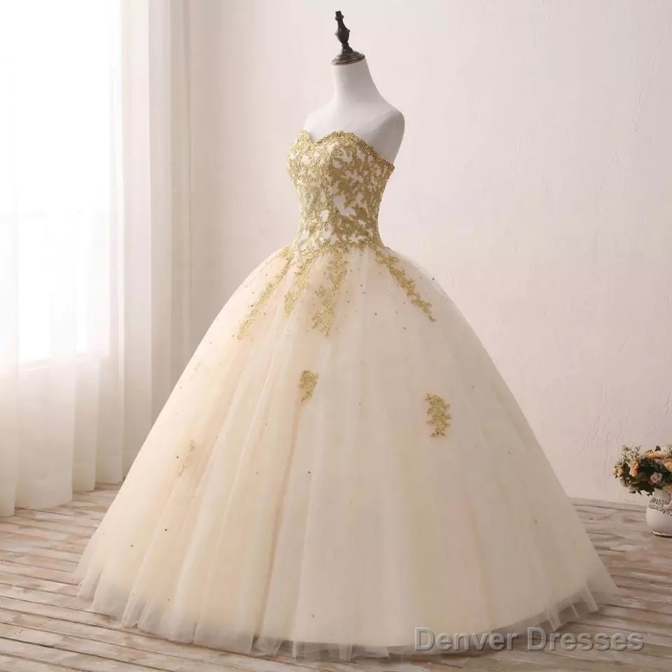Light Champagne Ball Gown Party Dress, Sweet 16 dress with Gold Applique Secondary image