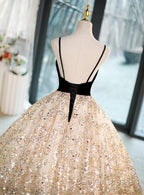 Light Champagne Beaded V-Neckline Party Dress, Cute Straps Long Prom Dress