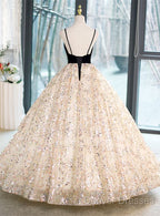 Light Champagne Beaded V-Neckline Party Dress, Cute Straps Long Prom Dress
