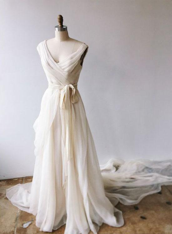 Light Champagne Chiffon Long Prom Dress. Champagne Evening Dress