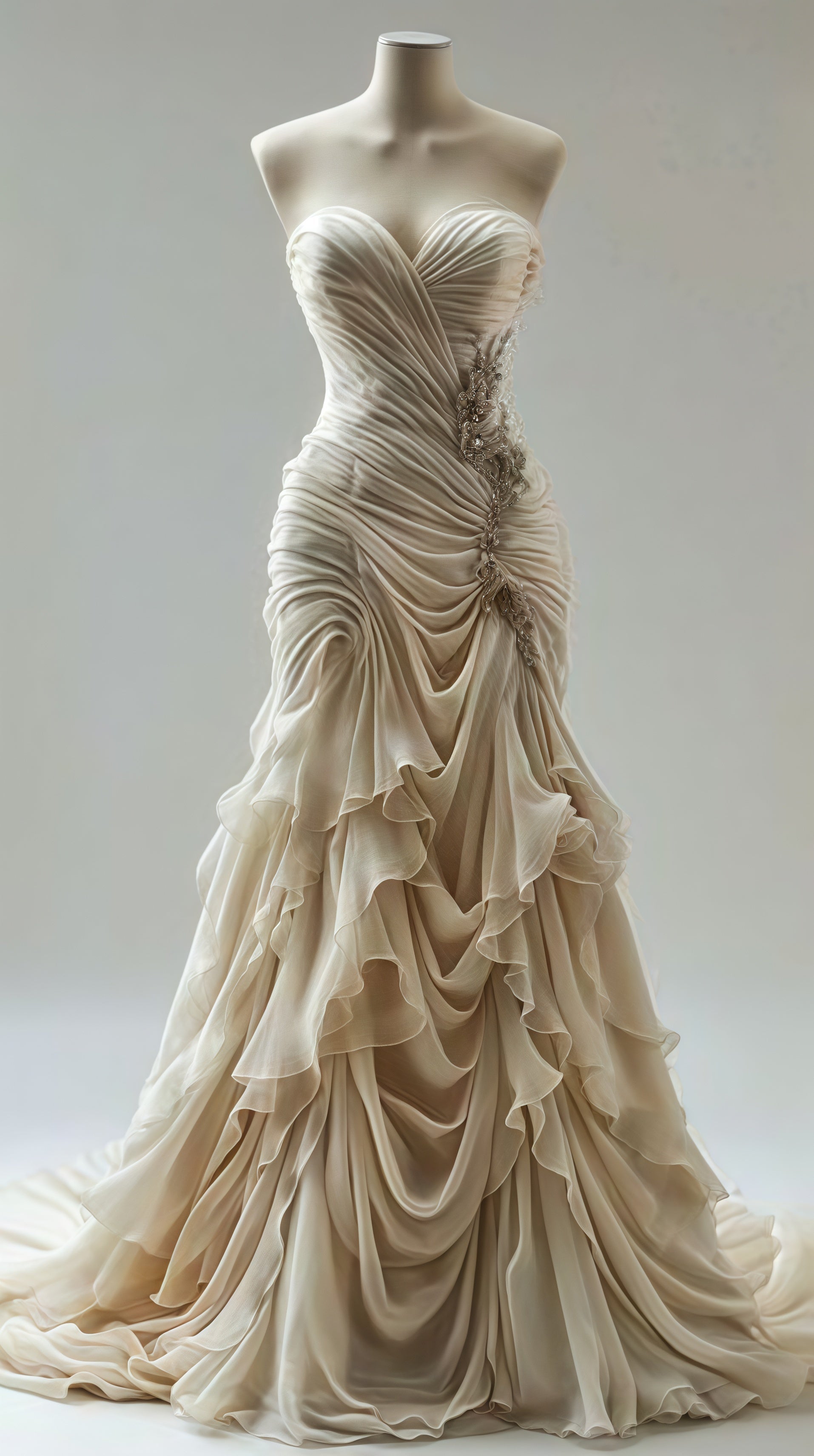 Light Champagne Chiffon Ruffle Prom Dress With Applique Beads, Secondary image