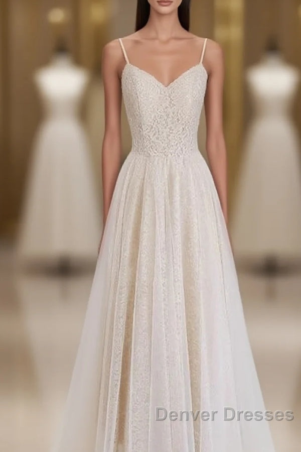 Light Champagne Lace Straps Sweetheart Party Dress Formal Dress, Tea Length Wedding Party Dress Main image