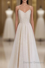 Light Champagne Lace Straps Sweetheart Party Dress Formal Dress, Tea Length Wedding Party Dress