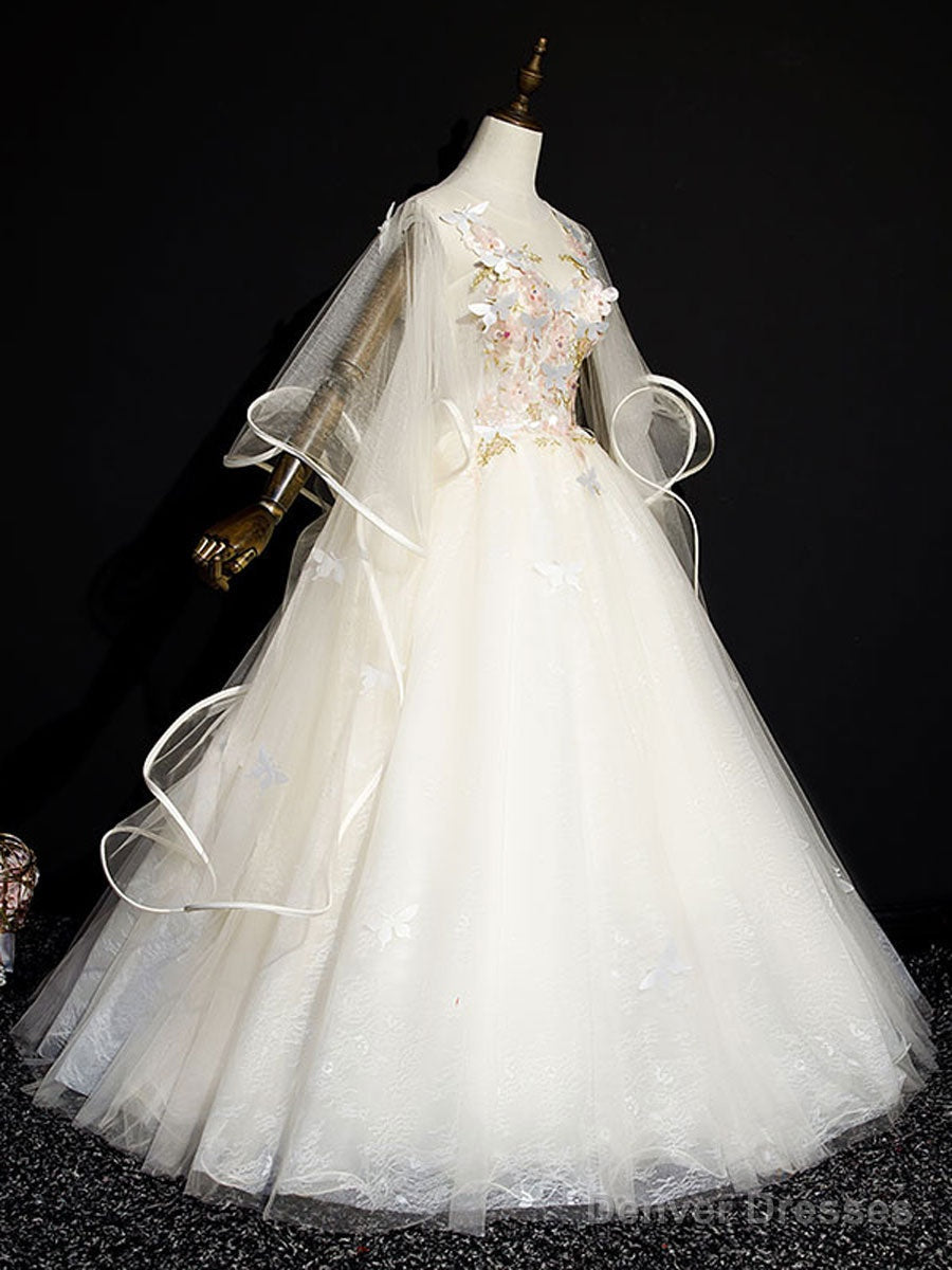 Light Champagne Long Prom Dresses, Champagne Tulle Formal Gown Sweet 16 Dresses Main image