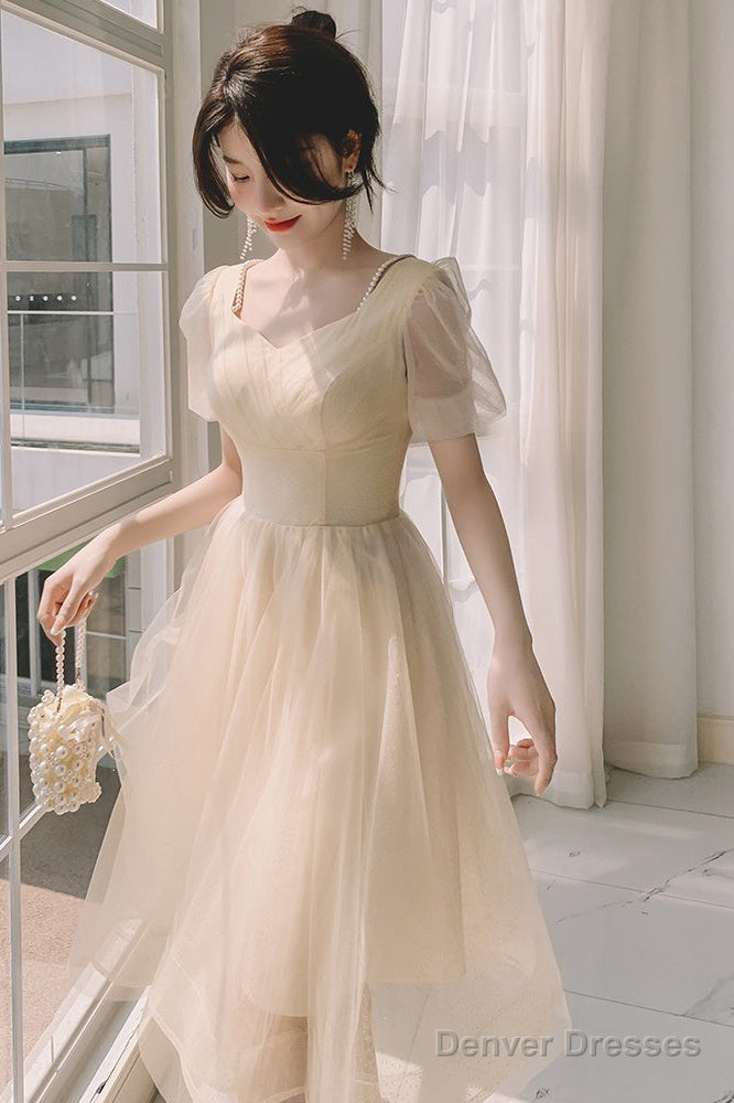 Light Champagne Short Homecoming Dress, Cute Tulle Short Prom Dress