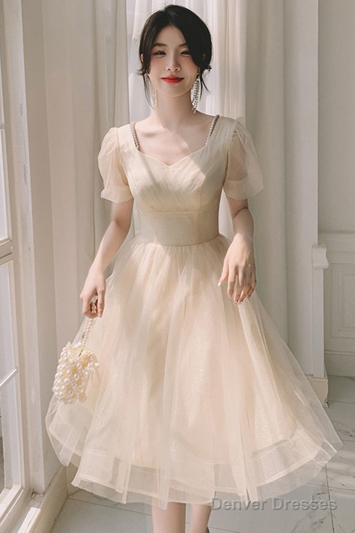 Light Champagne Short Homecoming Dress, Cute Tulle Short Prom Dress Main image