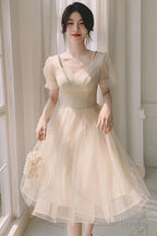 Light Champagne Short Homecoming Dress, Cute Tulle Short Prom Dress