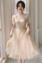 Light Champagne Short Homecoming Dress, Cute Tulle Short Prom Dress