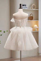 Light Champagne Short Tulle Prom Dress, Short Light Champagne Formal Graduation Dress