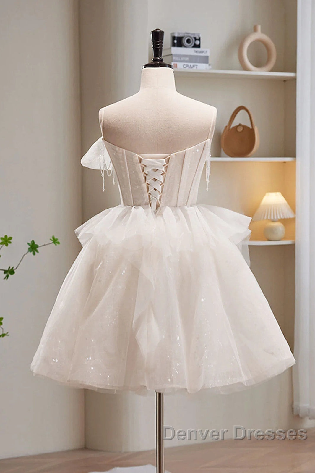 Light Champagne Short Tulle Prom Dress, Short Light Champagne Formal Graduation Dress Secondary image