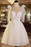 Light Champagne Spaghetti Strap Short Prom Dress, Cute A-Line Tulle Evening Party Dress