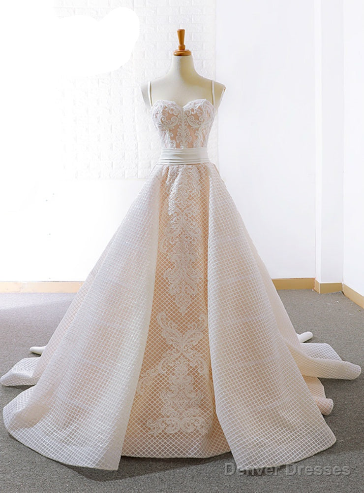 Light Champagne Spaghetti Straps Mesh Yarn Appliques Wedding Dress Main image