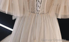 Light Champagne Tulle Beaded Sweetheart Homecoming Dress, Short Prom Dress