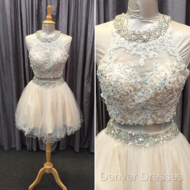 Light Champagne Tulle Lace Beading Homecoming Dress Two Piece Style Secondary image