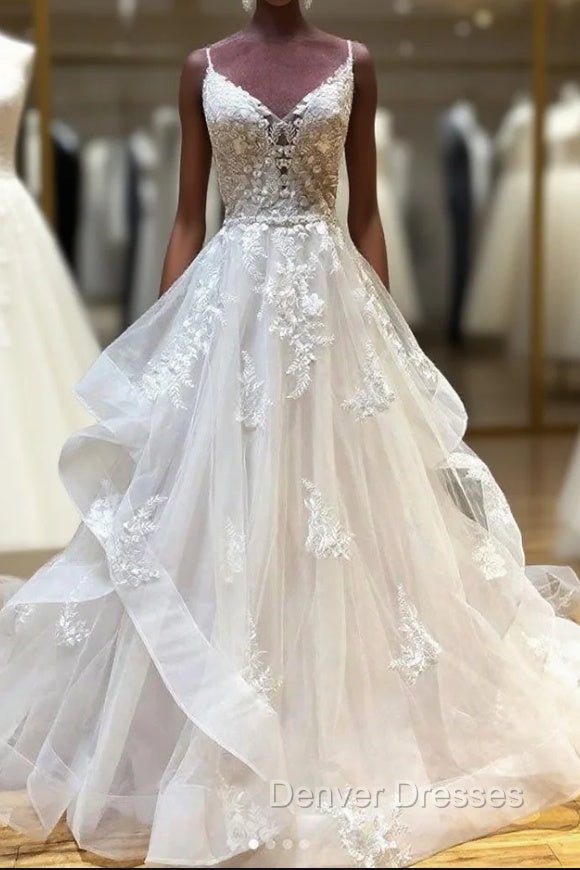 Light Champagne Tulle Lace Long Prom Dress Lace Long Wedding Dress Main image
