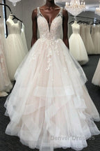 Light champagne tulle lace long prom Dress, tulle evening Dress