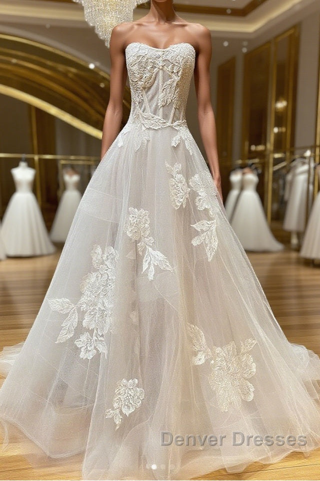Light champagne tulle lace long prom Dress tulle lace formal Dress Main image