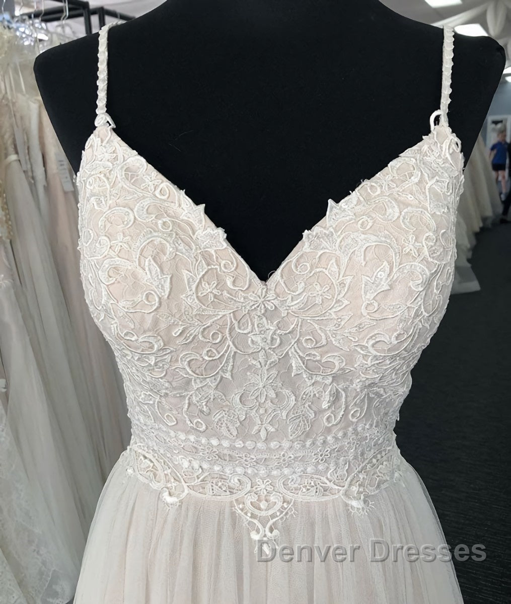 Light champagne tulle long prom Dress, champagne tulle evening Dress