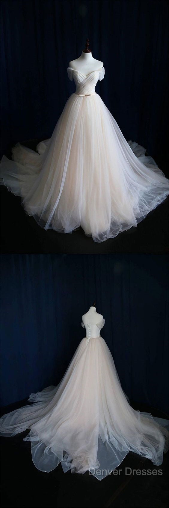 Light Champagne Tulle Long Prom Dress, Wedding Dress Secondary image