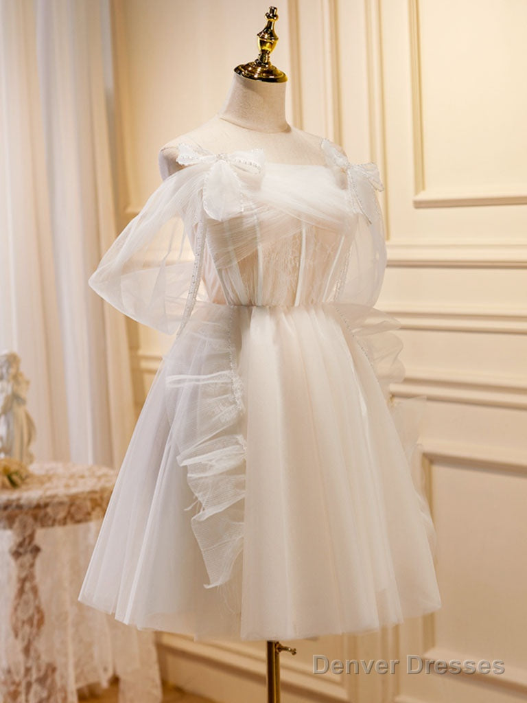 Light Champagne Tulle Short Prom Dress, Champagne Homecoming Dresses Secondary image