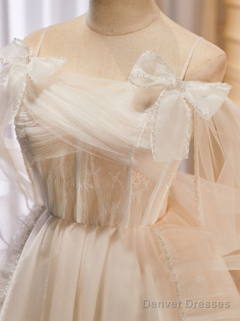 Light Champagne Tulle Short Prom Dress, Champagne Homecoming Dresses
